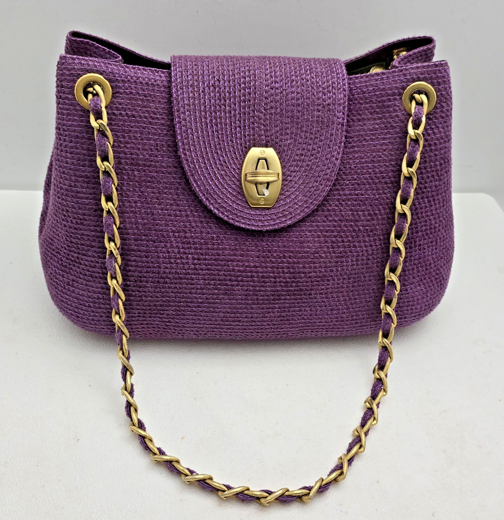 ERIC JAVITS New York Woven Shoulder Bag Purple Gold-toned Sueded
